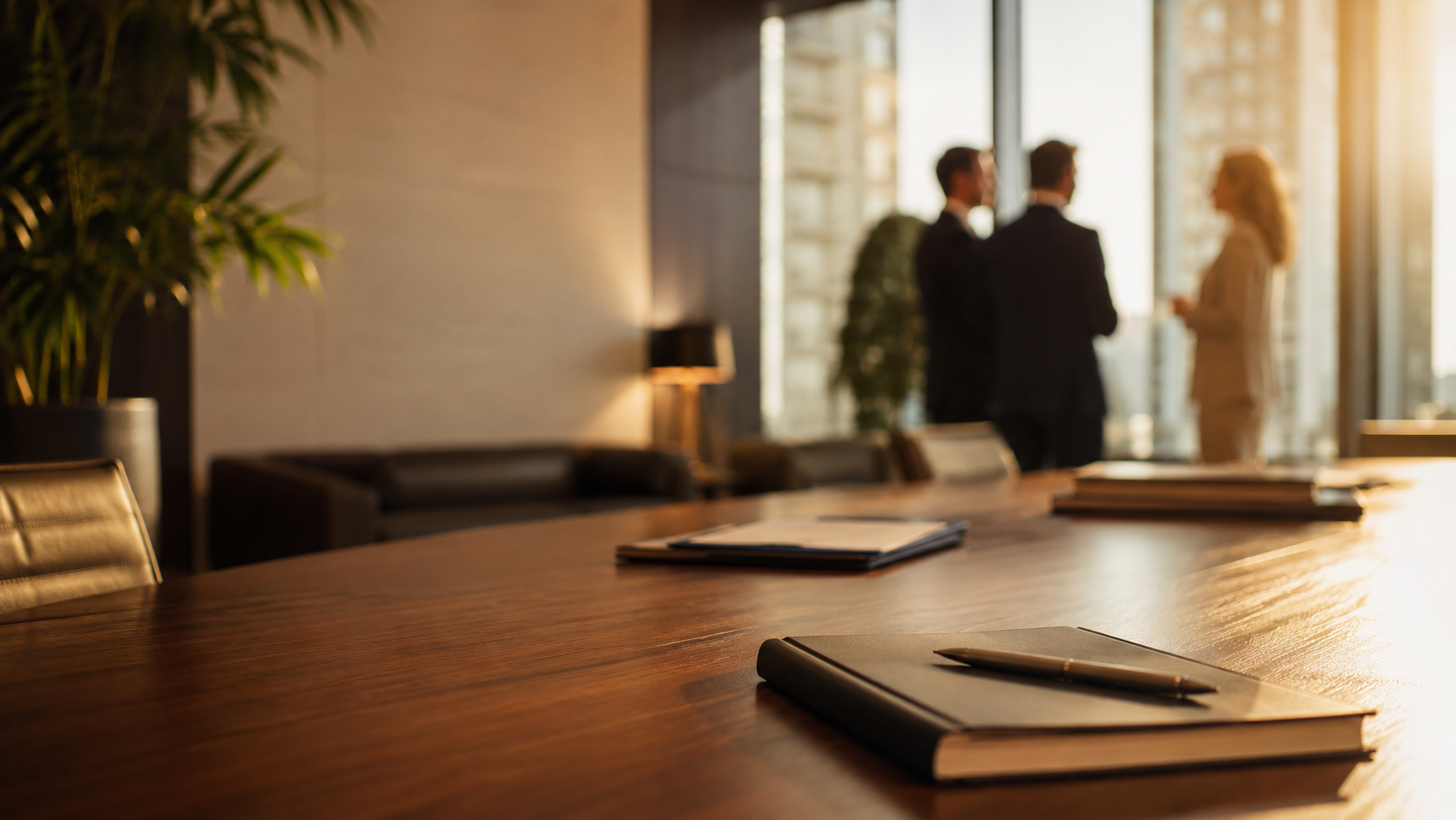 Reunião empresarial em ambiente executivo